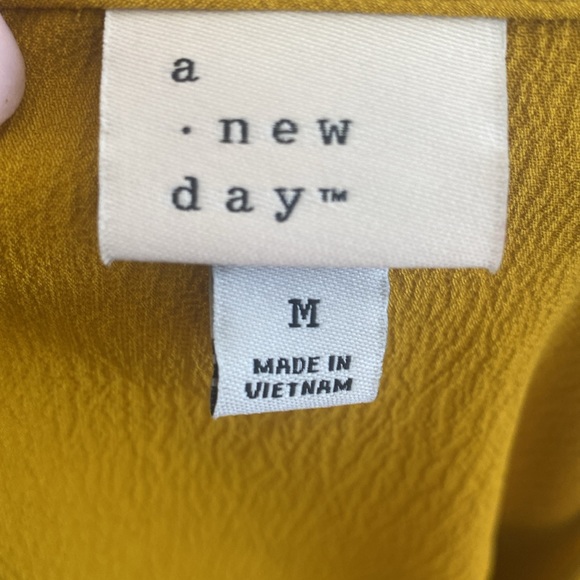A New Day Mustard Yellow Faux-Wrap Peplum Blouse - Picture 6 of 7